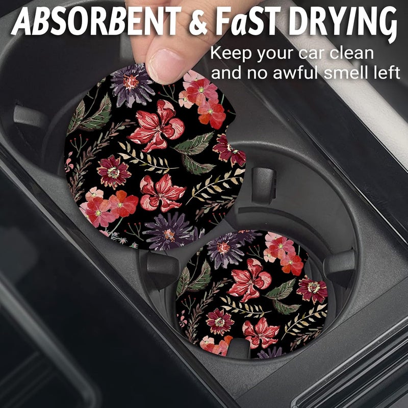Yonlevres Car Coasters for Cup Holders，2.75" Anti Slip Rubber Mat with A Finger Notch, 2 Pack Car Cup Holder Coasters for Car Interior Accessories for Women Men Boho - Image 2